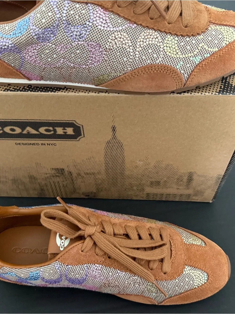 Coach Suede Sneaker with Iridescent Crystal Paneling Size 10 NEW